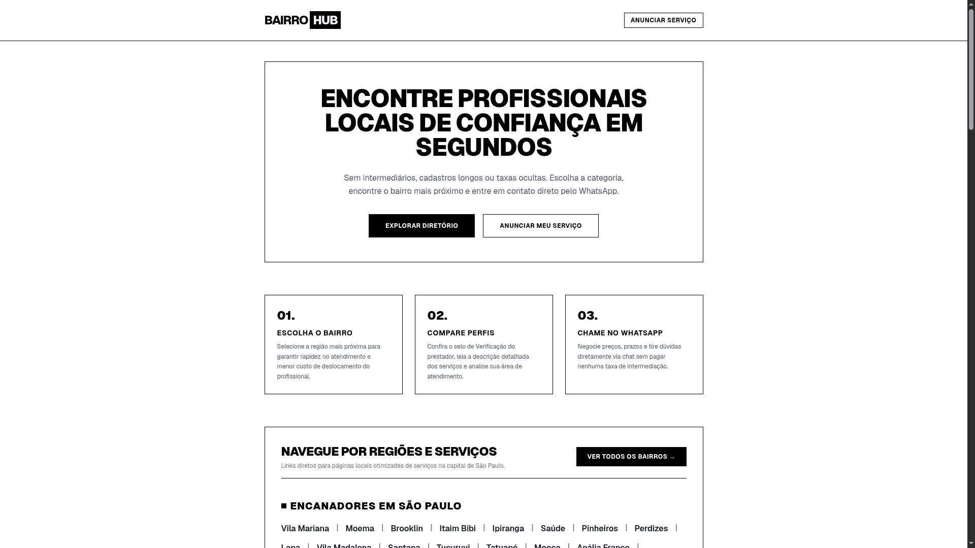 Screenshot do site Bairro Hub