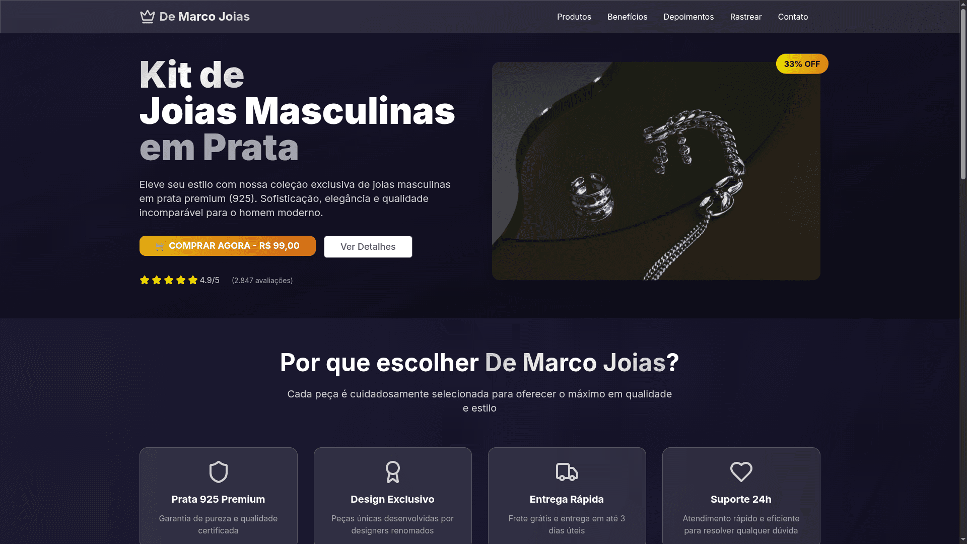 Screenshot do site De Marco Joias