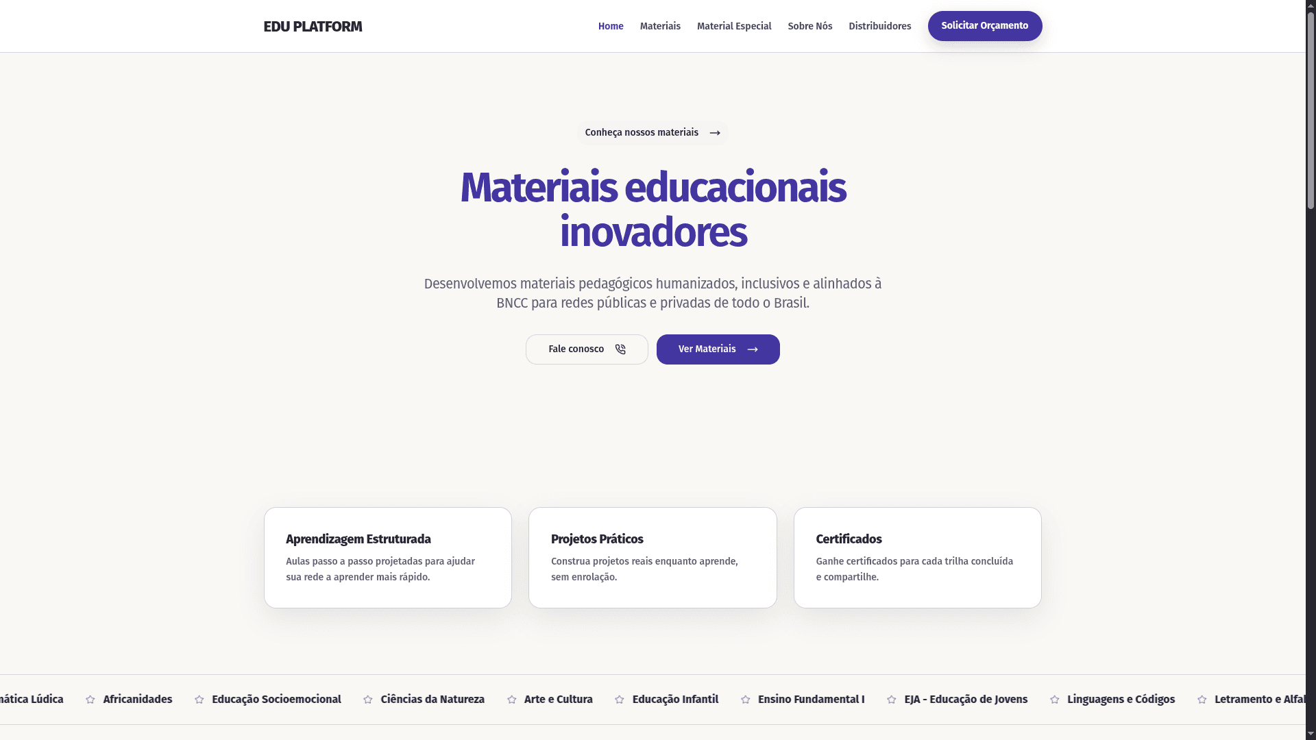 Screenshot do site Edu Platform