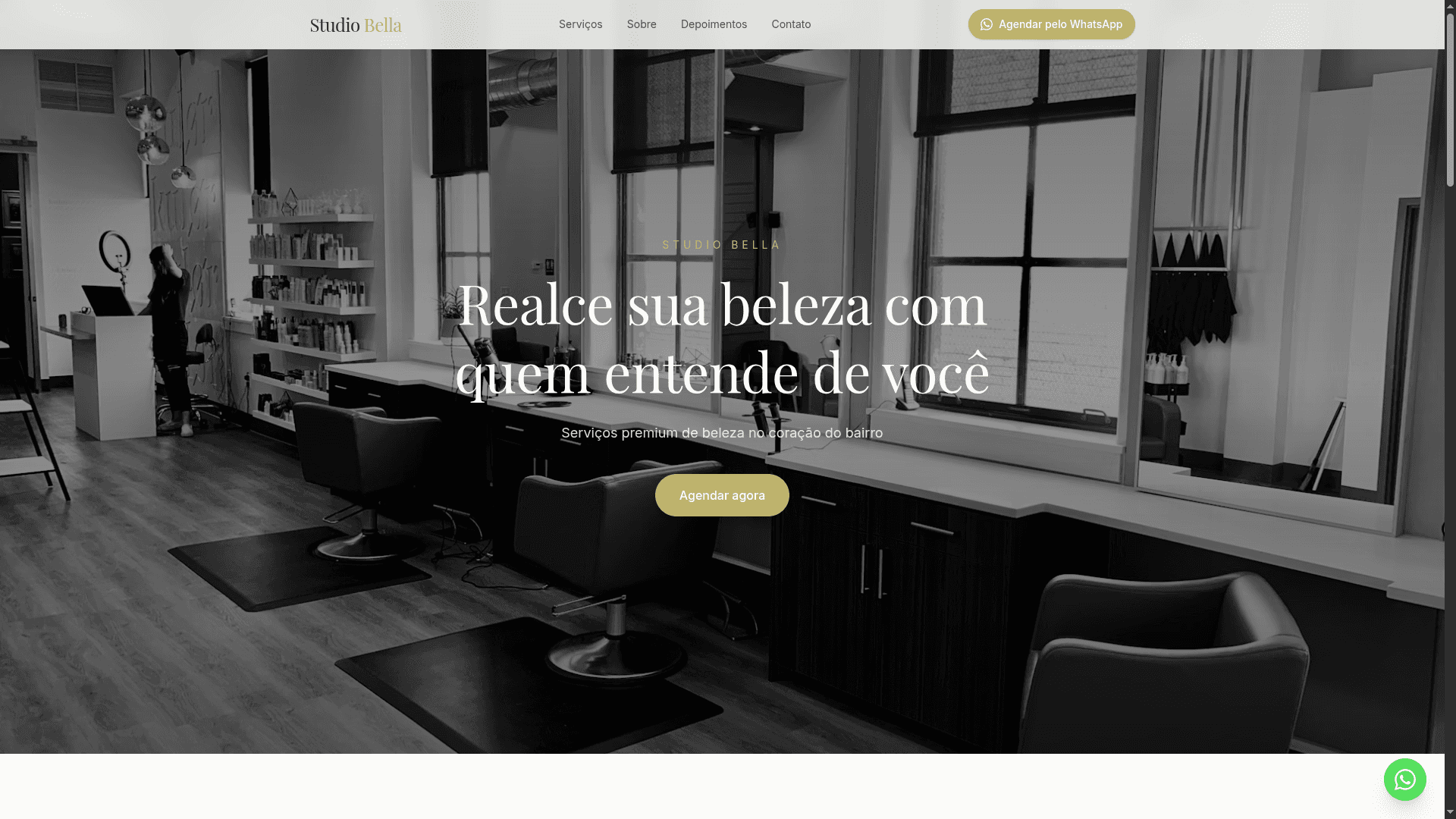 Screenshot do site Studio Bella