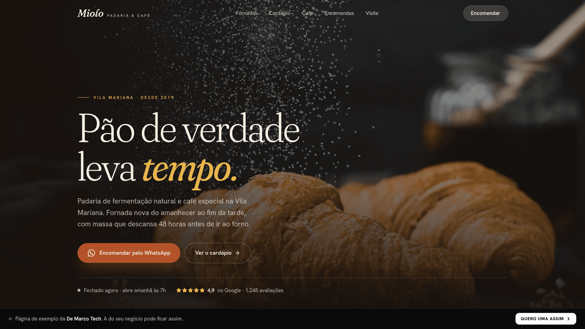 Screenshot do site Miolo Padaria & Café